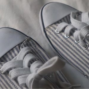 White and Blue Striped Polo Ralph Lauren Canvas Shoes